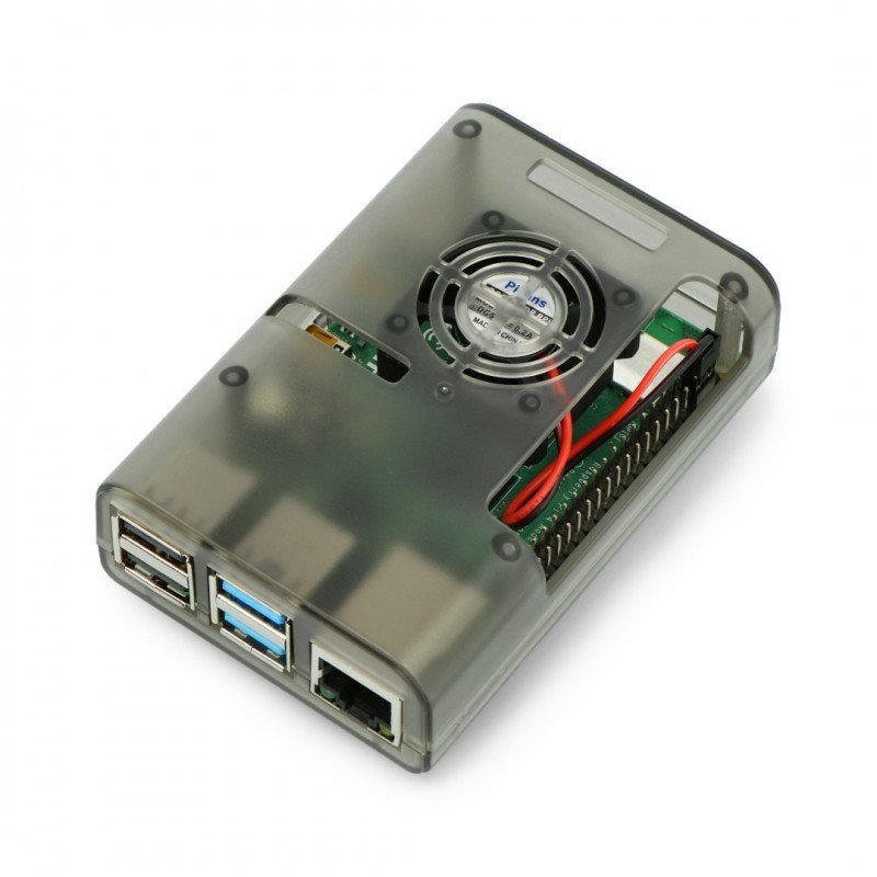 Pouzdro pro Raspberry Pi 4B s ventilátorem - transparentní šedá