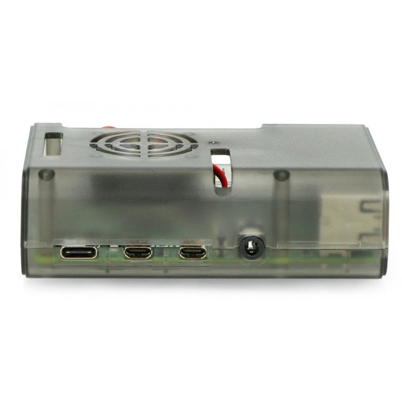Pouzdro pro Raspberry Pi 4B s ventilátorem - transparentní šedá