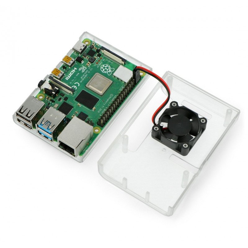 Pouzdro pro Raspberry Pi 4B s ventilátorem - průhledné