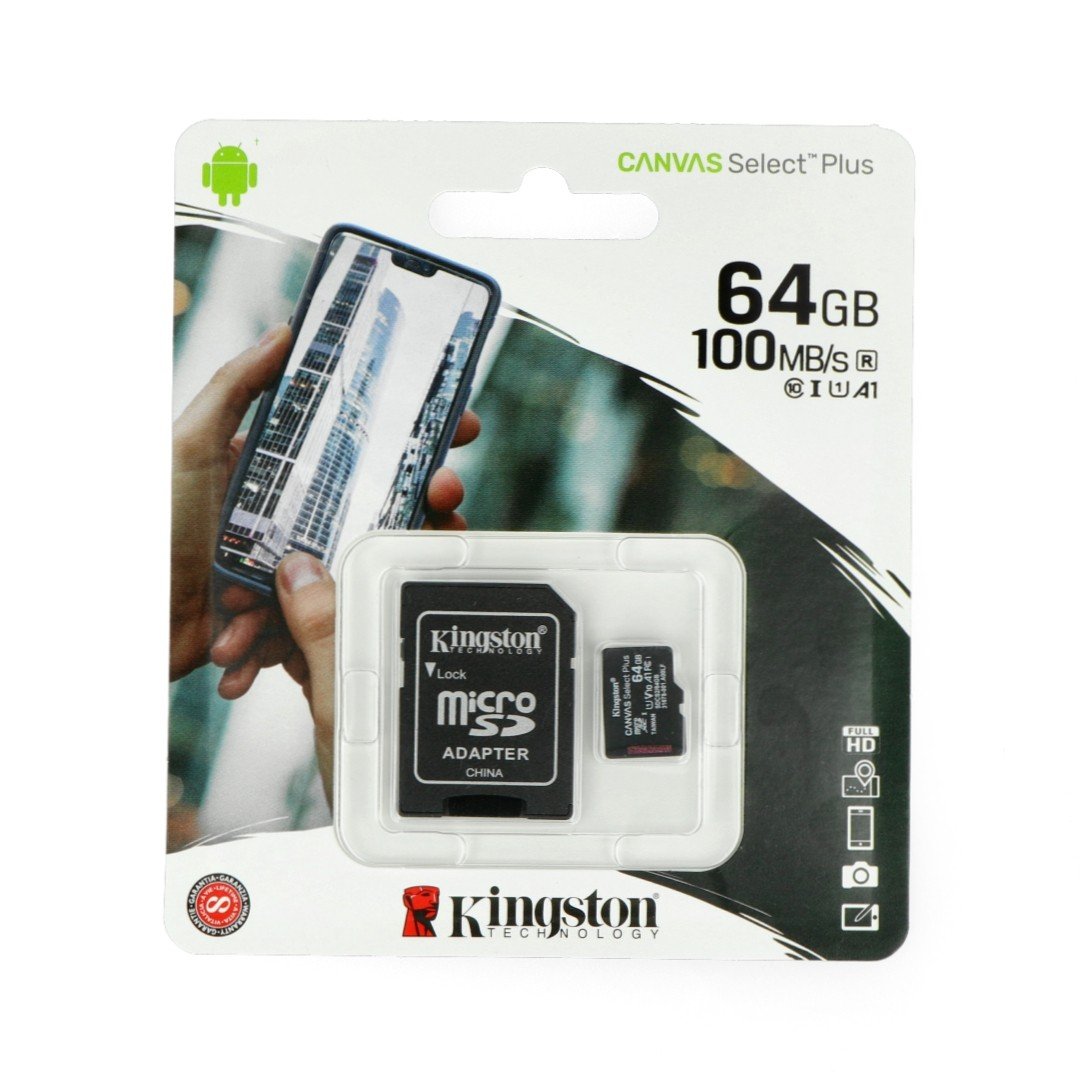 Paměťová karta Kingston Canvas Select Plus microSD 64 GB 100 MB / s UHS-I třída 10 s adaptérem