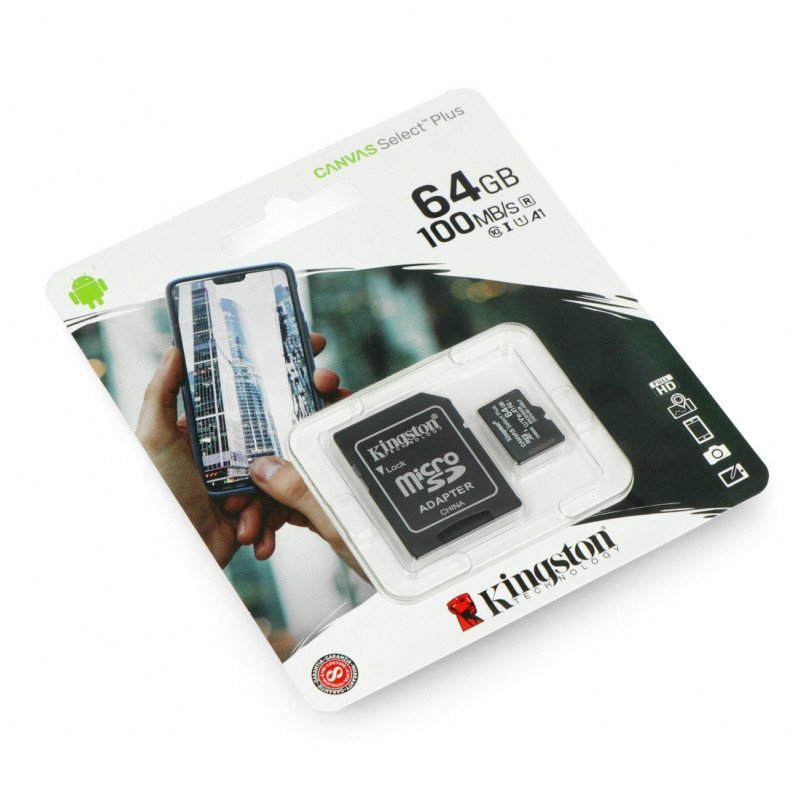 Paměťová karta Kingston Canvas Select Plus microSD 64 GB 100 MB / s UHS-I třída 10 s adaptérem