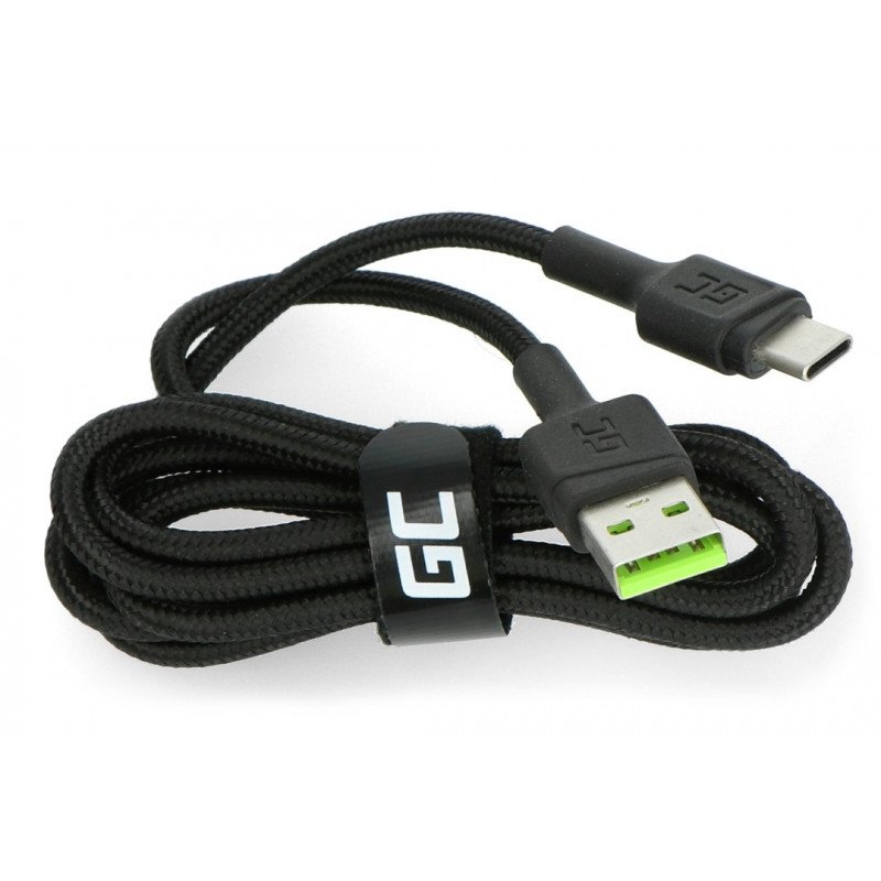 Kabel Green Cell Ray USB 2.0 typu A - USB 2.0 typu C s podsvícením - 1,2 m černý s opletením