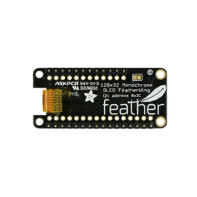 OLED displej Adafruit FeatherWing 128x32px - překrytí pro Feather - s konektory