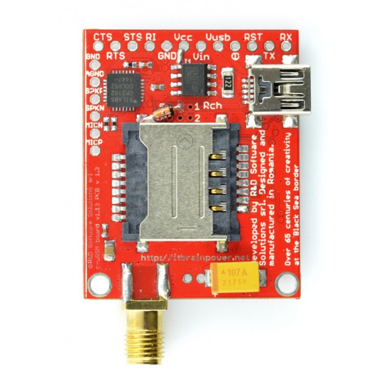 GSM GPRS dual SIM modul - c-uGSM μ-shield v.1.13 - pro Arduino a Raspberry Pi - SMA konektor