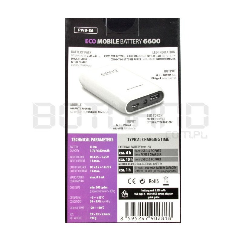 Mobilní baterie Axago Eco Mobile PWB-E6 6600mAh