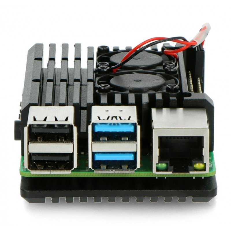 Pouzdro pro Raspberry Pi 4B - hliníkové se dvěma ventilátory - černé