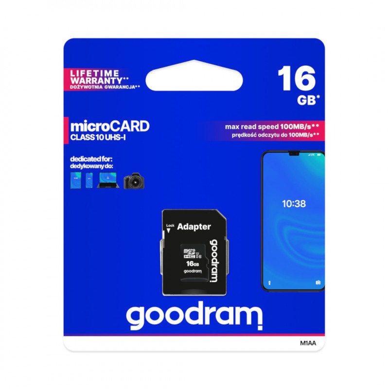 Paměťová karta Goodram micro SD / SDHC 16 GB UHS-I třídy 10 s adaptérem
