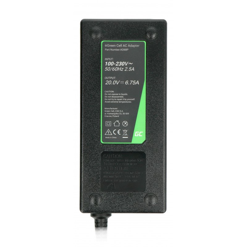 Green Cell napájecí adaptér pro notebooky Lenovo 20V 6.75A tenký konektor (USB)