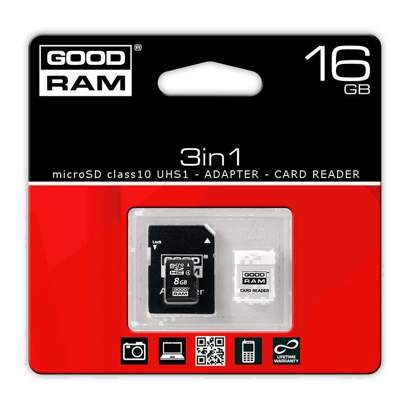 Paměťová karta microSD Goodram 3v1 - 16 GB 30 MB / s UHS-I
