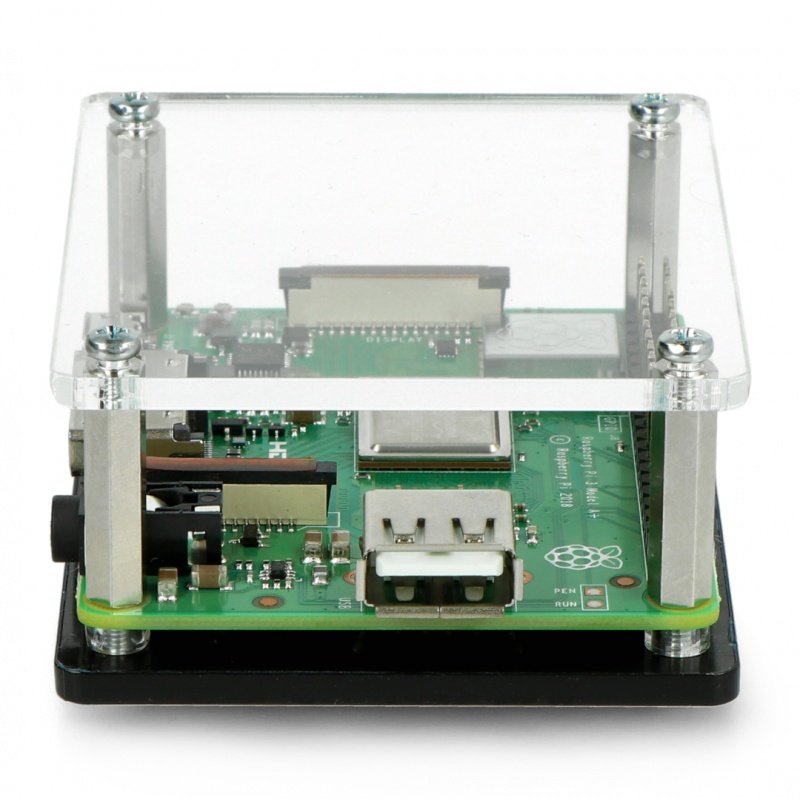 Pouzdro Raspberry Pi 3 Model A + černé a průhledné otevřené