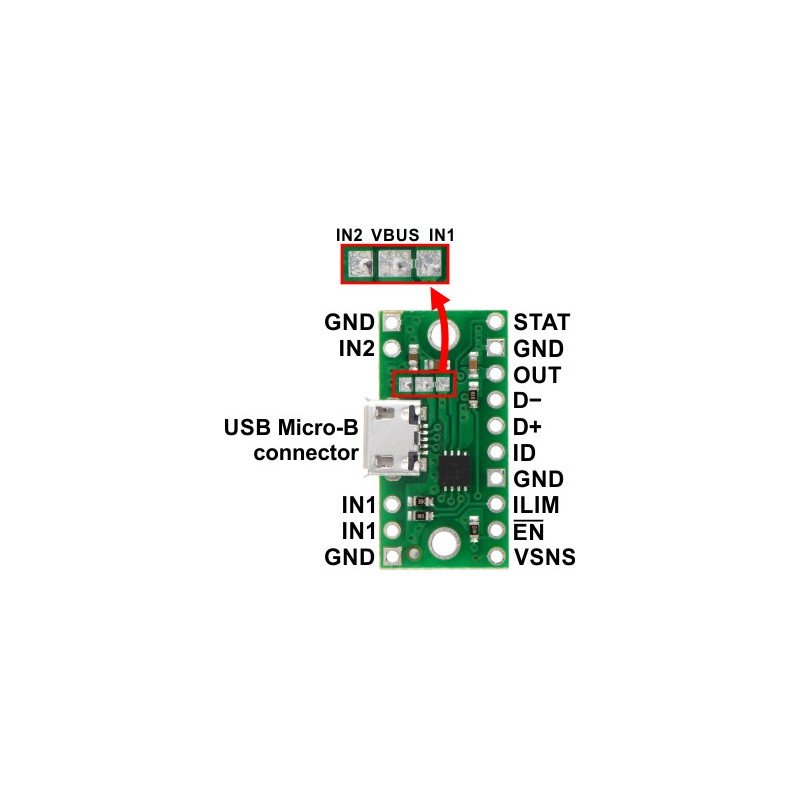 Napájecí konektor MicroUSB s multiplexerem TPS2113A - Pololu