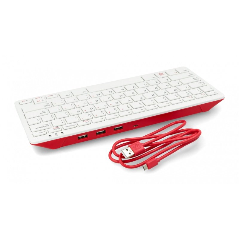 Kabelová klávesnice USB pro Raspberry Pi 4B / 3B + / 3B / 2B oficiální - červeno-bílá