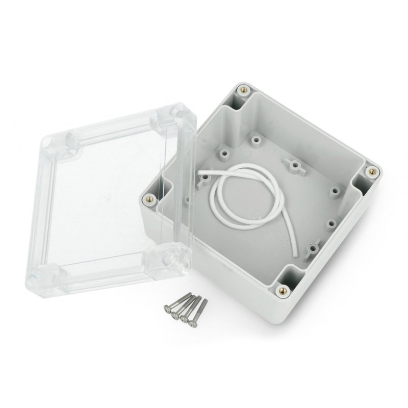 Plastové pouzdro Kradex ZP105.105.60JpH TM ABS-PC hermetické s těsněním a objímkami 105x105x60mm světle šedo-průhledné