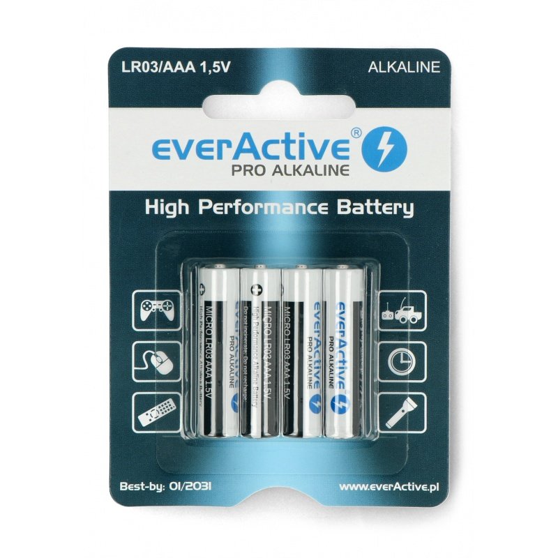 Alkalická baterie EverActive Pro AAA (R3 LR03) - 4 ks.