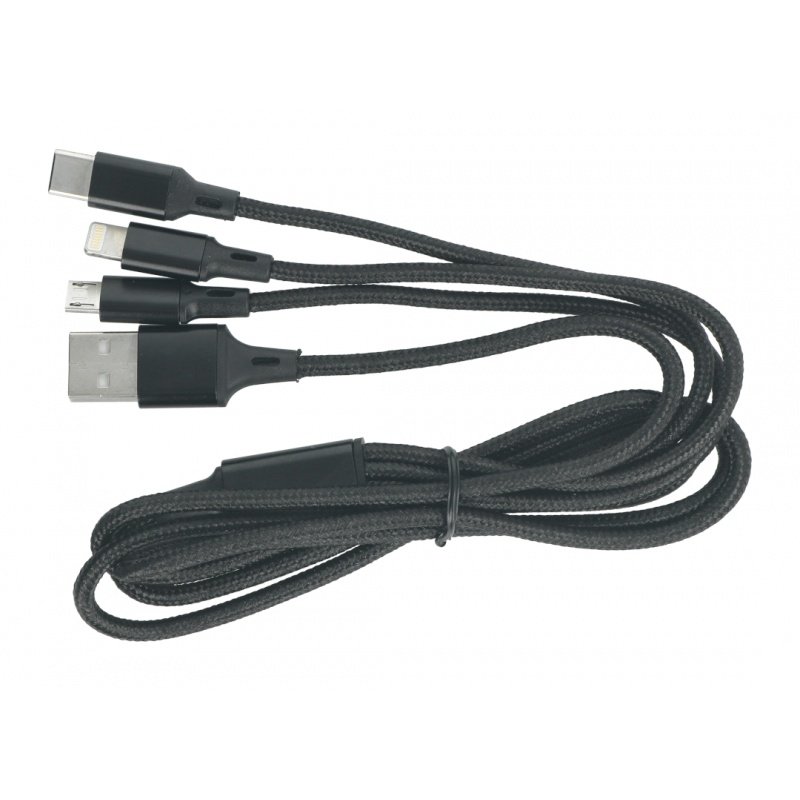 Kabel 3v1 USB typu A - microUSB, USB typu C, Lightning - černý