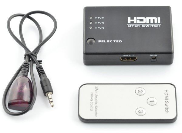 Přepínač HDMI 1.4b 1080p s dálkovým ovládáním - 3 vstupy