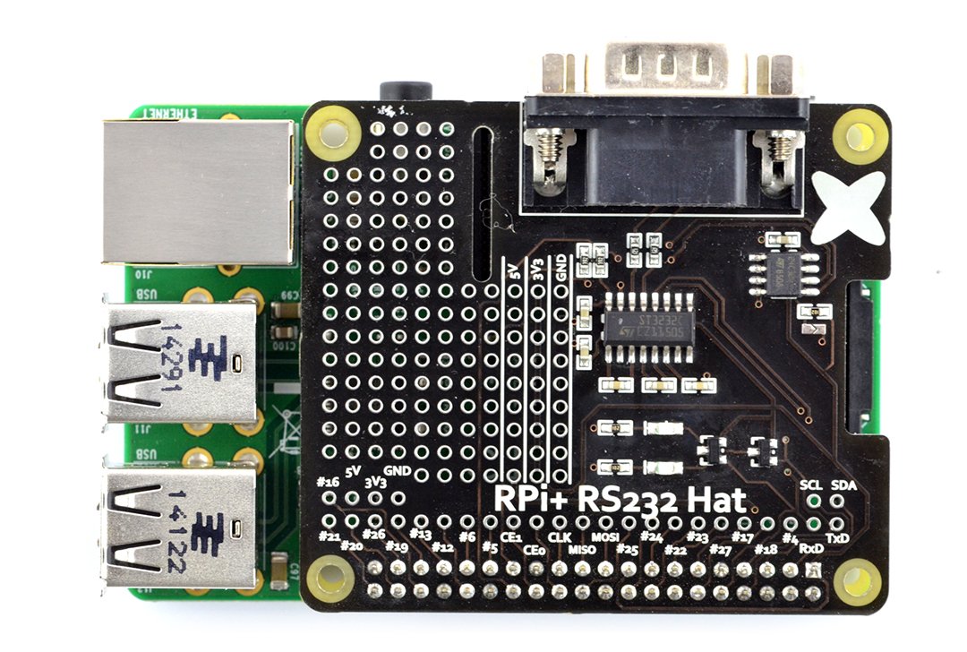Štít RS232 namontovaný na Raspberry Pi