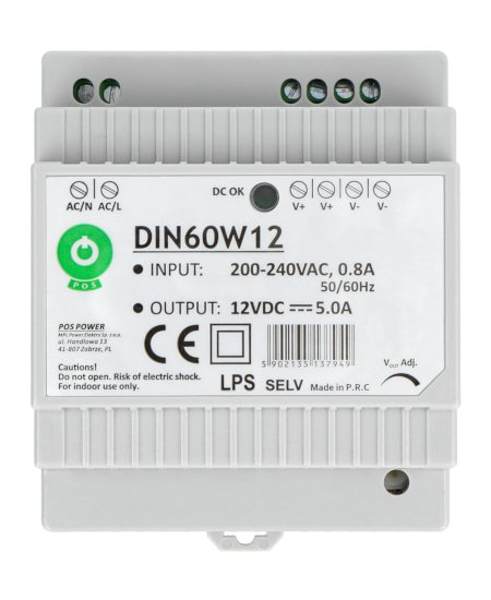 Zasilacz DIN60W12 na szynę DIN - 12V/5A/60W