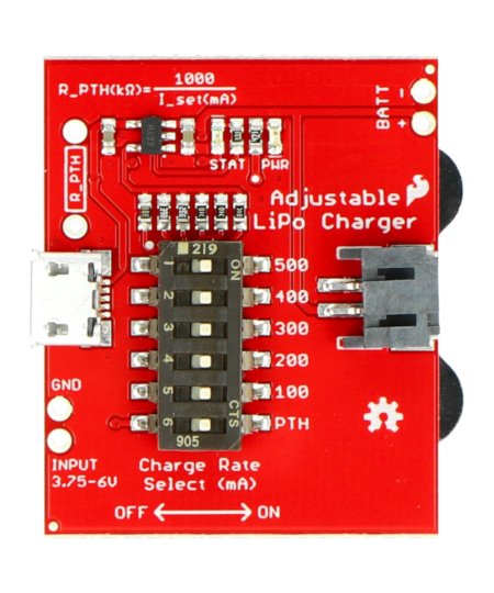Nabíječka LiPo 3,7 V Li -Pol nabíječka baterií - s regulací proudu - SparkFun PRT -14380
