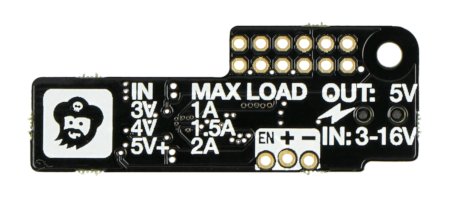 Wide Input SHIM (Shove Hardware in the Middle) posiada złącze zasilania 3,5 / 1,4 mm. Do modułu dołączono jednak przewód adapter z wtykiem 5,5 / 2,1 mm oraz drugi z przewodami ze zdjętą izolacją. 