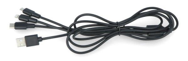 Kabel Lanberg Combo 3v1 USB typu A - microUSB + Lightning + USB typu C 2.0 černý PVC 1,8m