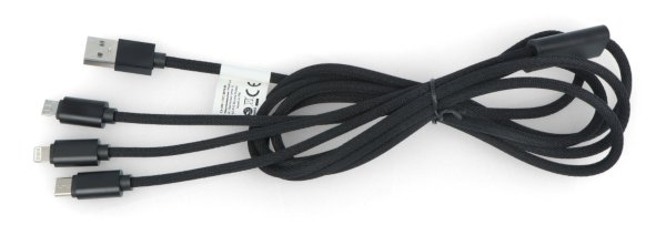 Lanberg Combo 3v1 kabel USB typu A-microUSB + blesk + USB typu C 2.0 černý, opletení materiálu - 1,8 m