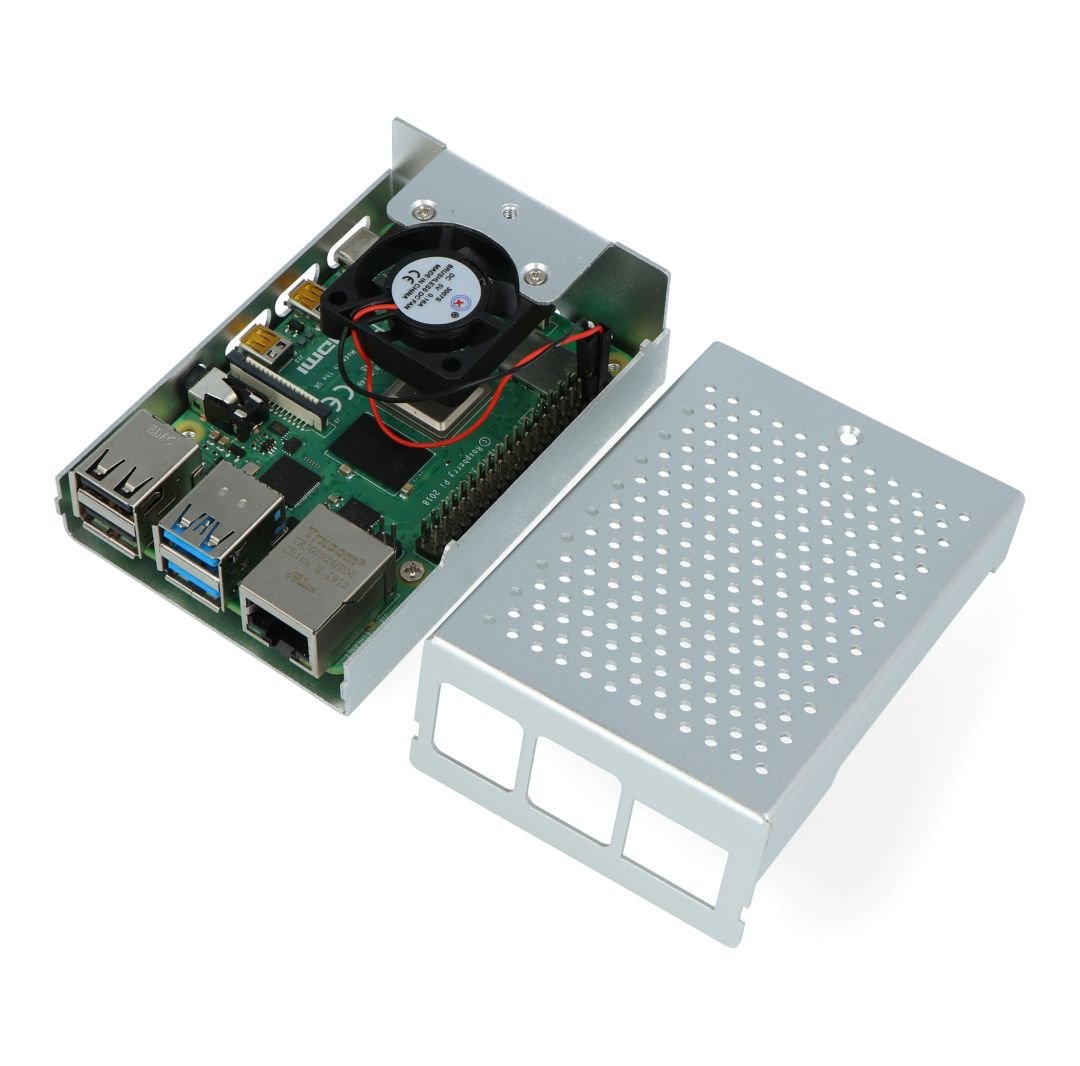 Hliníkové pouzdro pro Raspberry Pi 4B se stříbrným ventilátorem