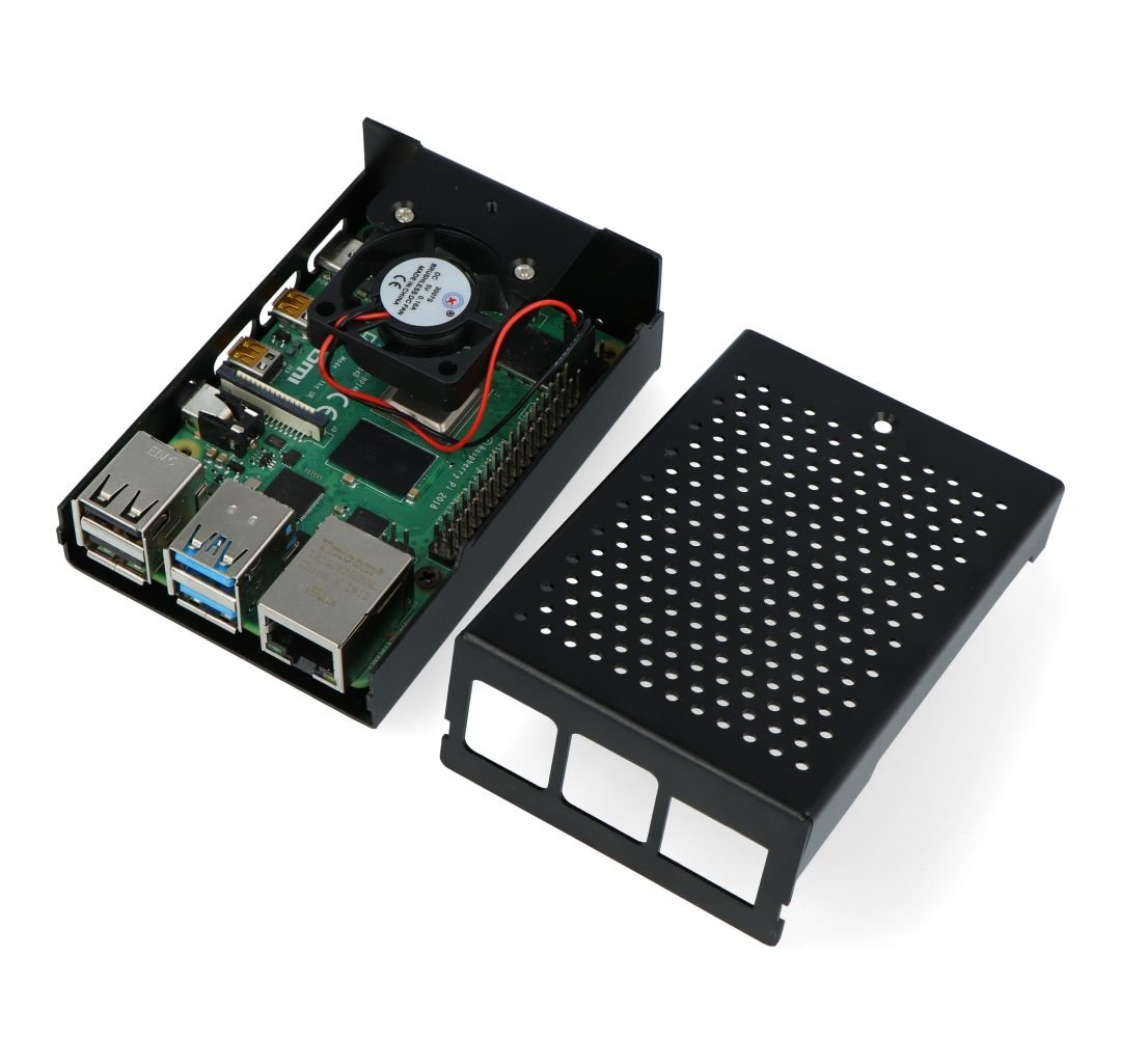 Hliníkové pouzdro pro Raspberry Pi 4B s ventilátorem černé
