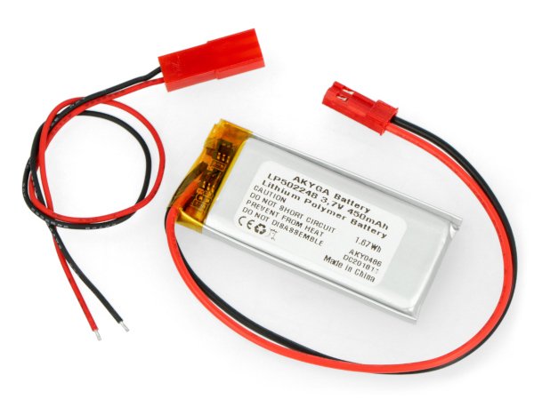 Akyga Li-Pol baterie 450mAh 1S 3,7V - konektor JST-BEC + zásuvka