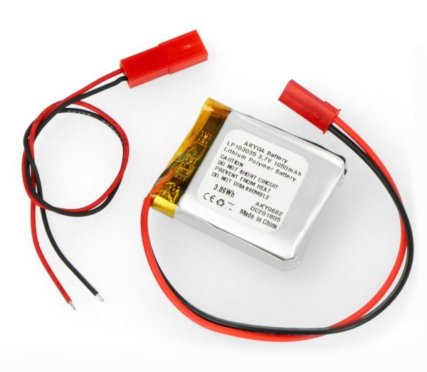 Akyga 1050mAh 1S 3,7 V Li-Pol baterie - konektor JST-BEC + zásuvka - 35x30x10mm