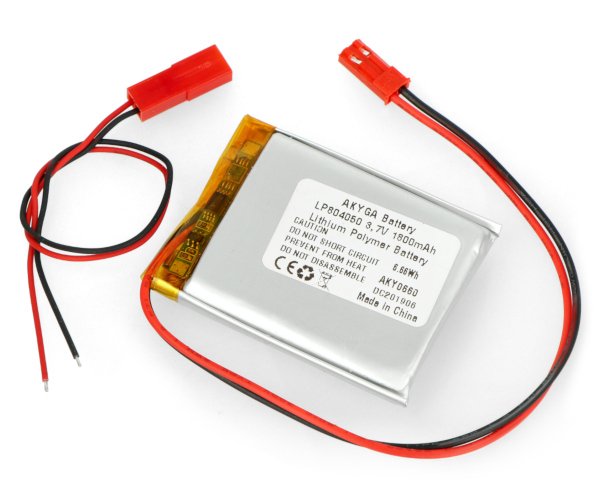 Akyga 1800mAh 1S 3,7 V Li-Pol baterie - konektor JST-BEC + zásuvka - 50x40x8mm