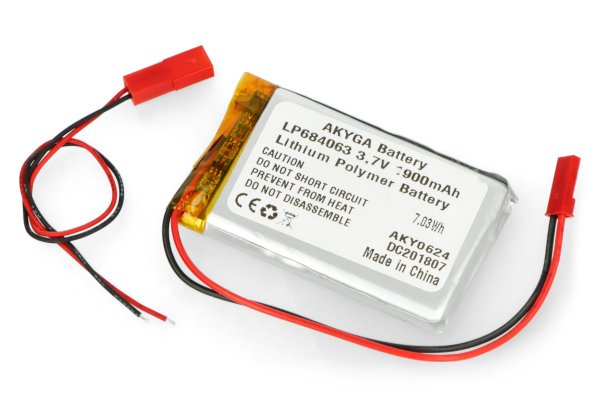 Baterie Akyga 1900mAh 1S 3,7 V Li-Pol - konektor JST-BEC + zásuvka