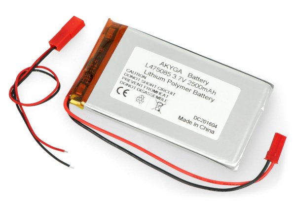 Akyga 2500mAh 1S 3,7 V Li-Pol baterie - konektor JST-BEC + zásuvka - 85x50x4,7mm