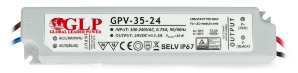 Napájecí zdroj pro vodotěsné LED pásky a pásky GLP GPV-35-24 - 24V / 1,5A / 36W