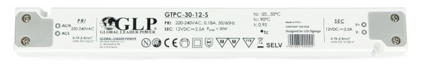 Napájecí zdroj pro LED pásky GLP GTPC-30-12-S 12V / 2,5A / 30W