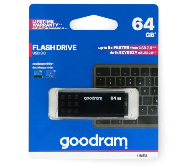 GoodRam Flash Drive - USB 3.0 Pendrive - UME3 Black 64 GB