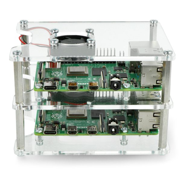 Pouzdro pro dva Raspberry Pi 4B / 3B + / 3B / 2B - se dvěma ventilátory - otevřený V2 transparentní