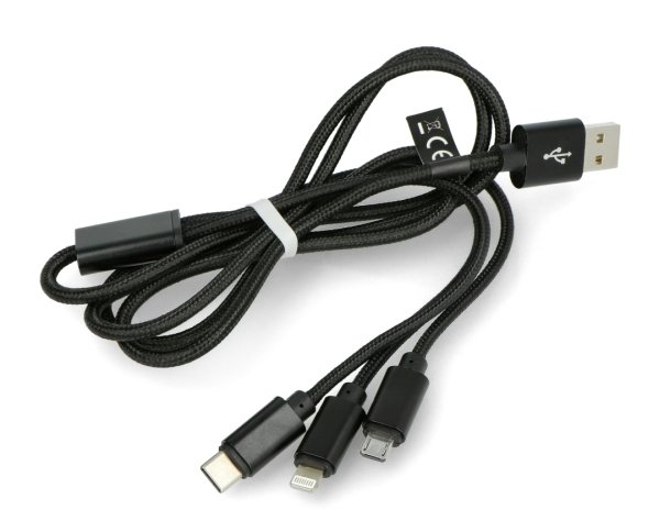 Kabel Maxlife Nylon 3 v 1 USB typu A - microUSB + blesk + USB typu C černý - 1 m