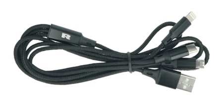 Kabel USB typu A Rebel 3v1, microUSB, USB typu C, blesk - černý, látkový oplet - 1m