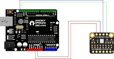 Příkladné schéma připojení senzoru pomocí desky DFRduino, ekvivalent Arduina.