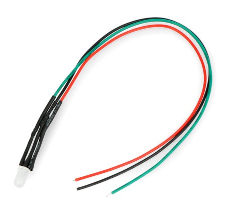 LED 5mm 12V s rezistorem a vodičem - dvoubarevná červená / zelená - společná katoda - 5ks.