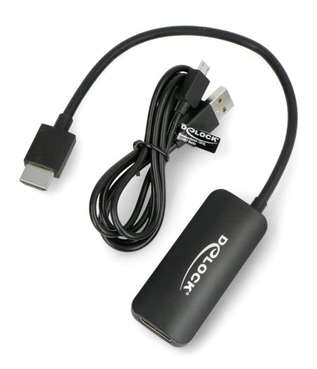 Adaptér HDMI zástrčka - zásuvka Displayport + microUSB 4K 60Hz napájení Delock - černá - 24 cm