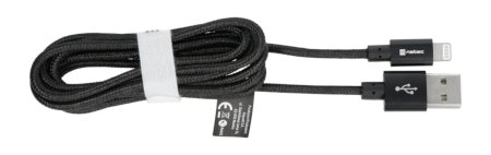 Natec USB A - Lightning kabel pro iPhone / iPad / iPod (MFI) - černý, textilní oplet - 1,5m