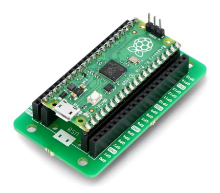 Rozšiřovač pinů Kitronik s připojenou deskou Raspberry Pi Pico