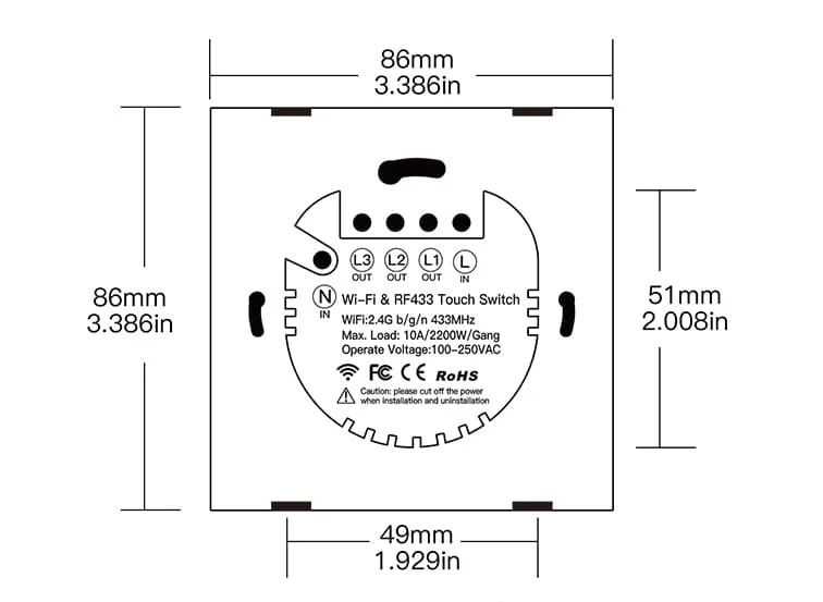 Tuya - dotykový nástěnný vypínač - WiFi / Bluetooth - 1-kanálový - Moes WRS-EU1-WH-MS