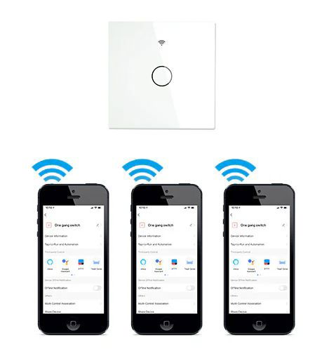 Tuya - inteligentní dotykový nástěnný vypínač - WiFi/Bluetooth - 1-kanálový bez N - Moes WRS-EU1-L-WH-MS