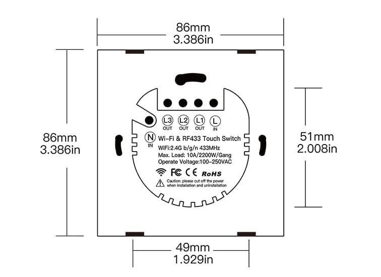 Tuya - chytrý dotykový nástěnný vypínač - WiFi / Bluetooth - 2-kanálový - Moes WRS-EU2-WH-MS