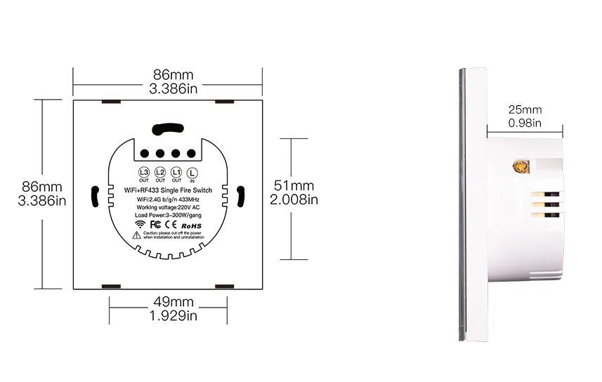 Tuya - inteligentní dotykový nástěnný vypínač - WiFi/Bluetooth - 2-kanálový bez N - Moes WRS-EU2-L-WH-MS