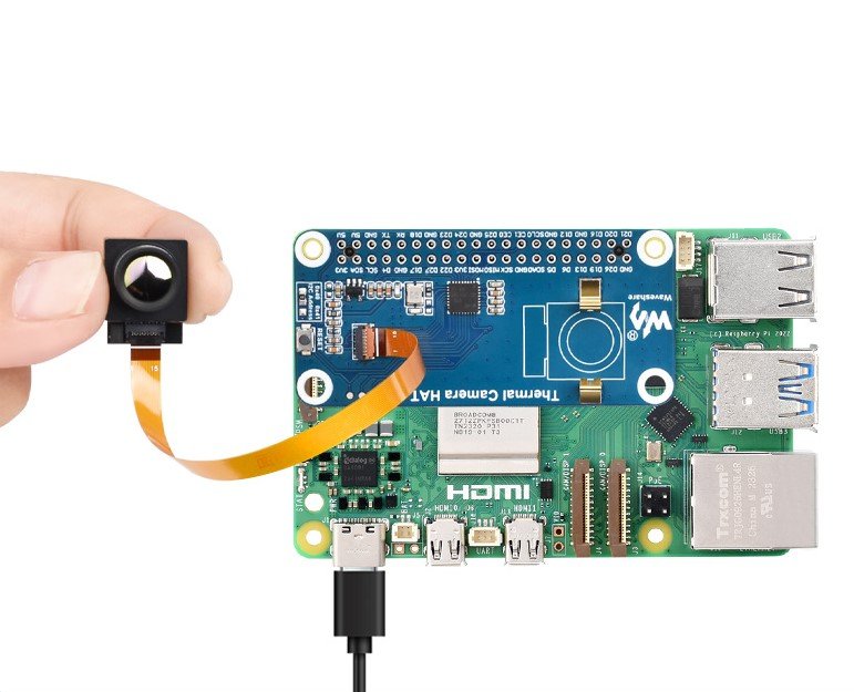 Termokamera HAT - modul s IR termovizní kamerou pro Raspberry Pi - 80 x 62 px, 45 FOV - USB C - připojení k RPi