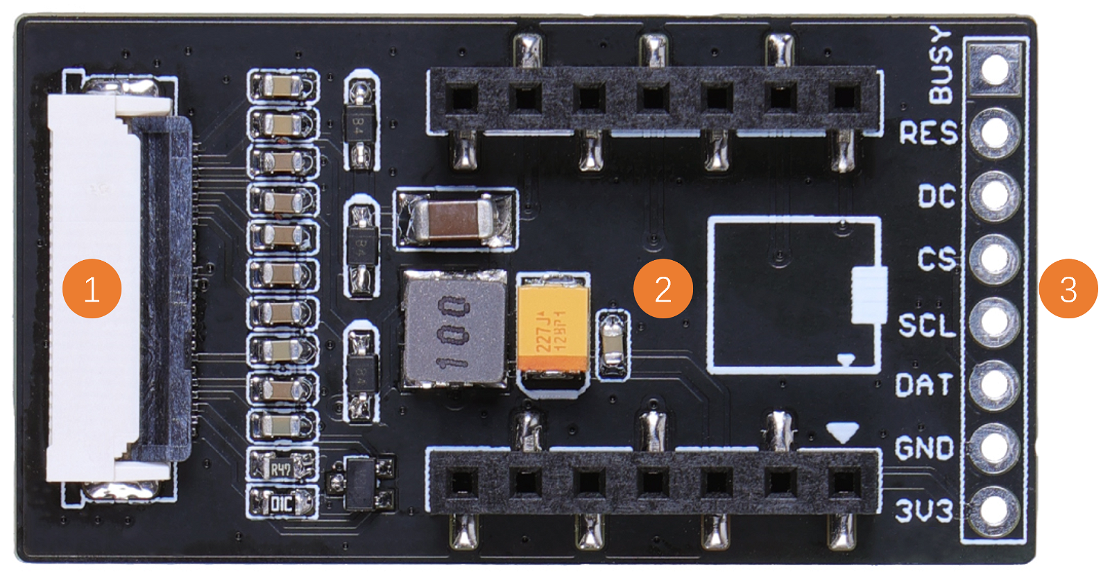 Uspořádání prvků na ePaper Breakout Board